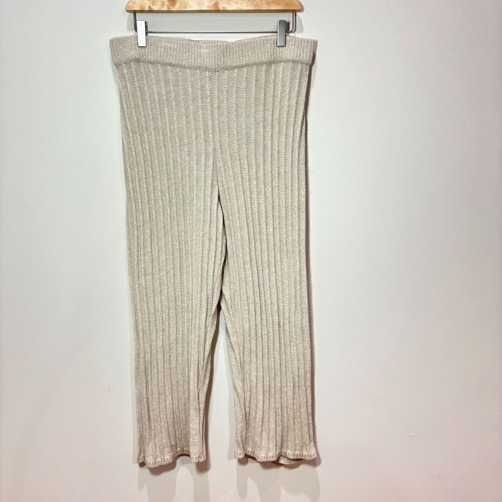 Madewell Mclean Knit Pants Women L Beige Merino Wool Blend Lounge Cozy Quiet Lux